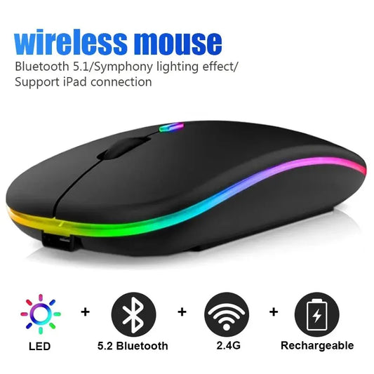 Wireless Mouse RGB Rechargeable Bluetooth 